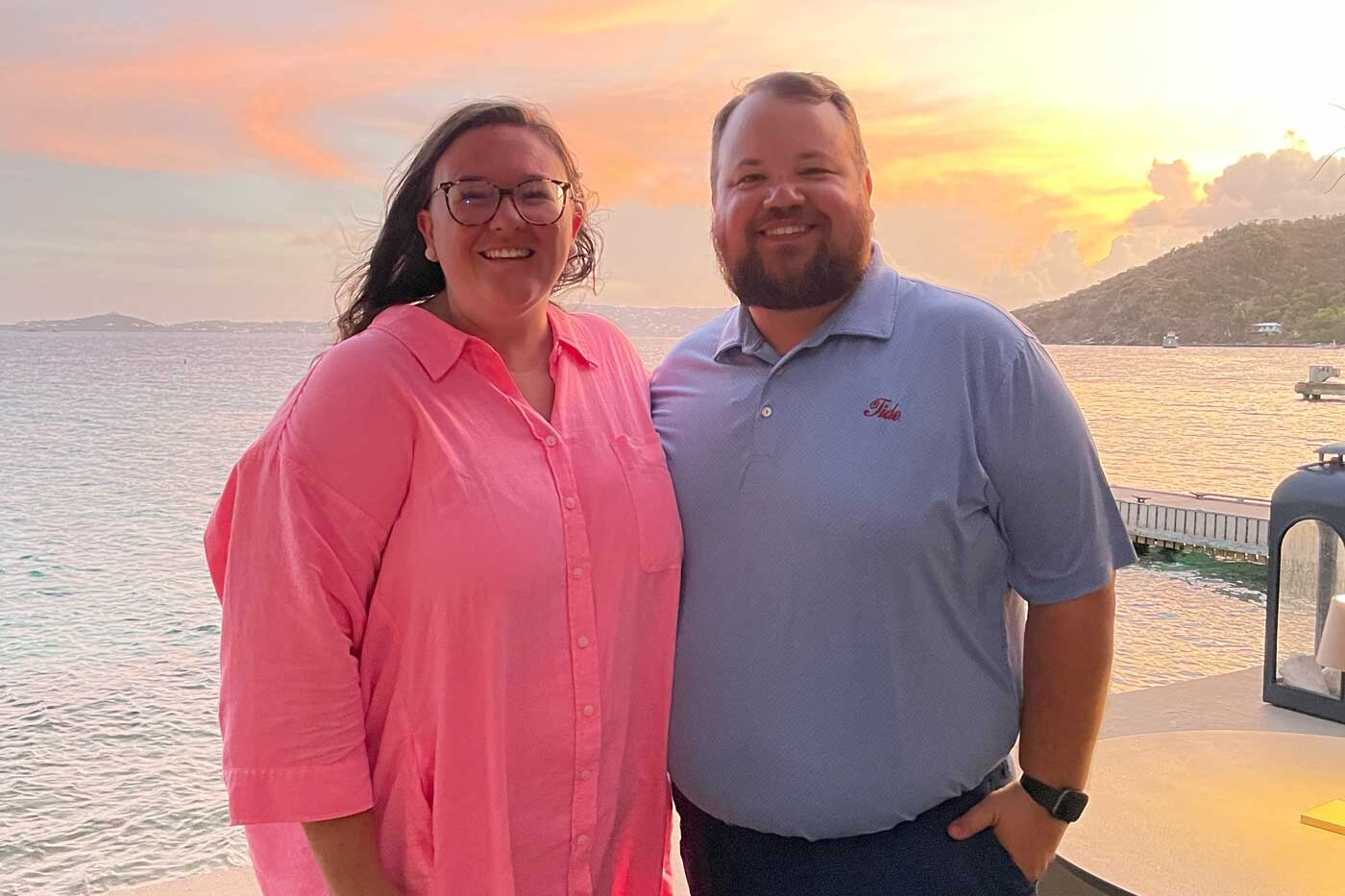 Couple at a restaurant overlooking the beach